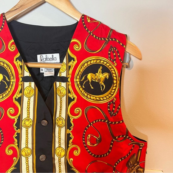 VINTAGE | Rafaella 90s red silk equestrian style vest - Picture 2 of 8